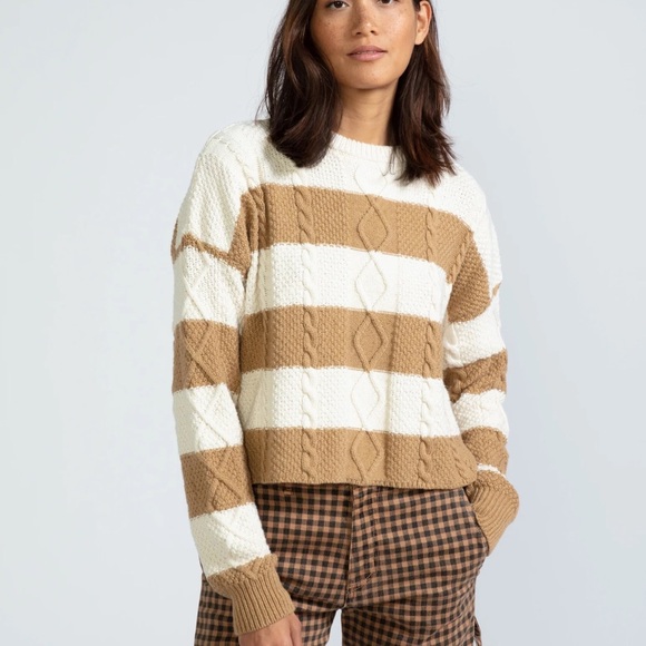 ASKK NY Cropped Crewneck Sweater in Camel Stripe. Size S. - Picture 1 of 5